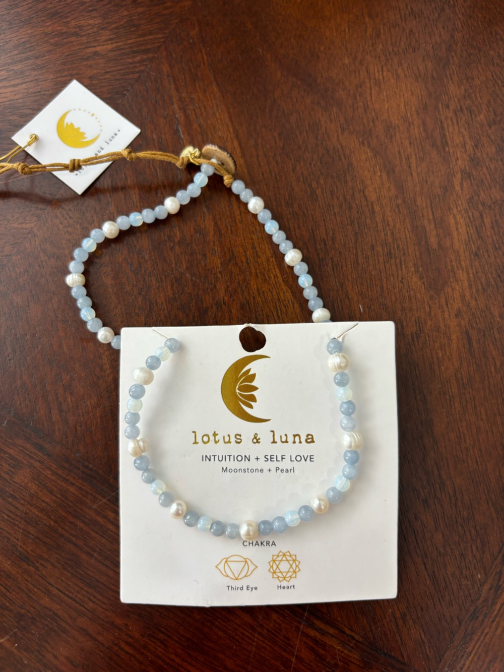Lotus & Luna 4mm Healing Beaded Necklace -Moonstone + Pearl